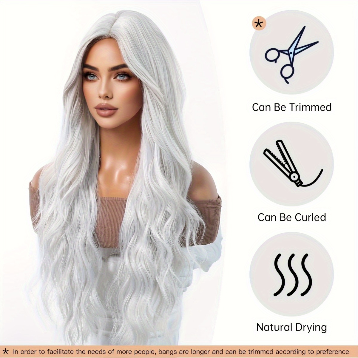Hair Care Natur - Kunstfaser-Perücke der Marke Anxin: Silberweiße natürliche