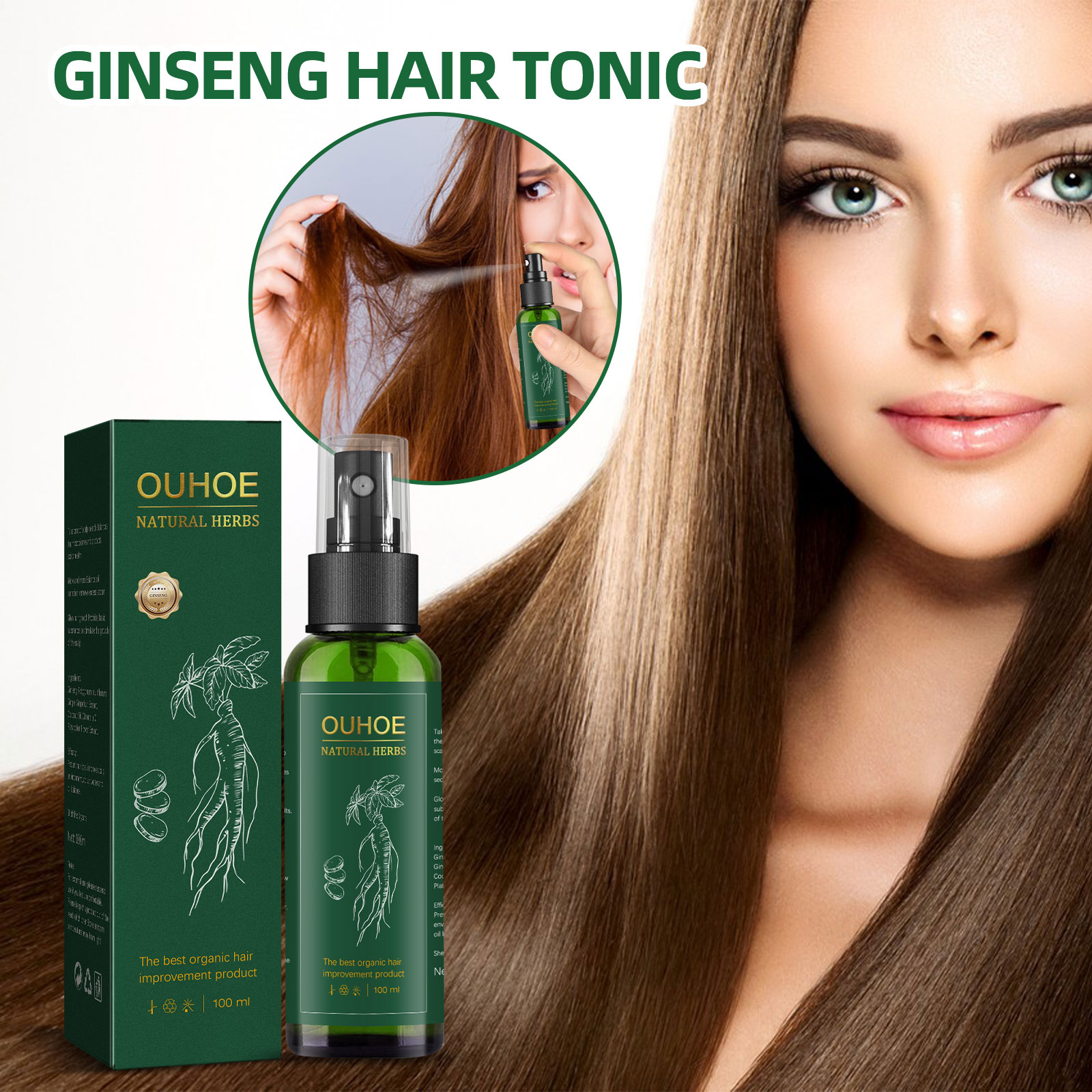Hair Care Herbal Products - Natürliches pflanzliches Ginseng-Haarpflegespray, befeuchtet das Haar,