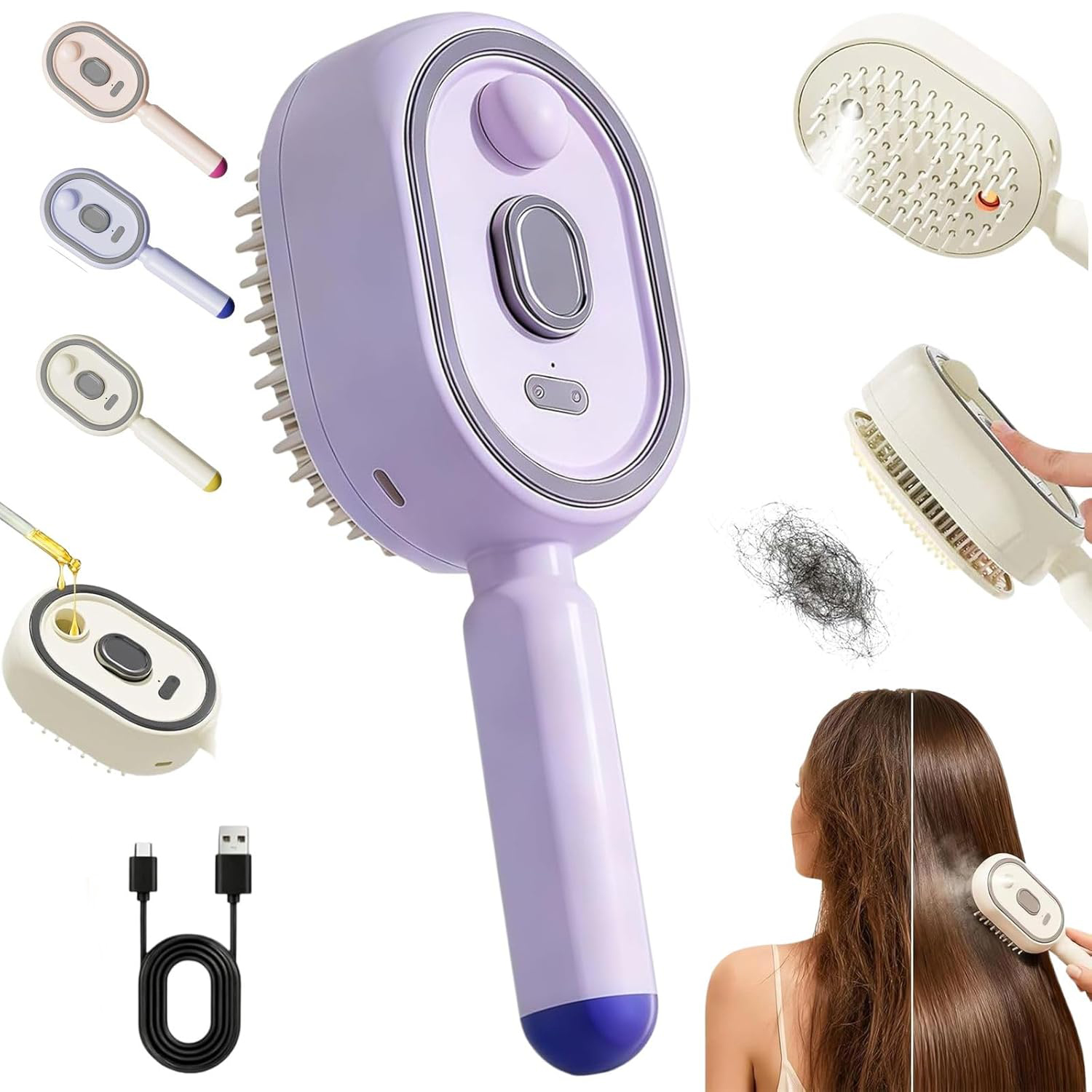 Hair Care Is Self Care - 2/1 Stück Elektrischer Sprüh-Luftkissen-Massagekamm Selbstreinigender Dampf-Ölbürste